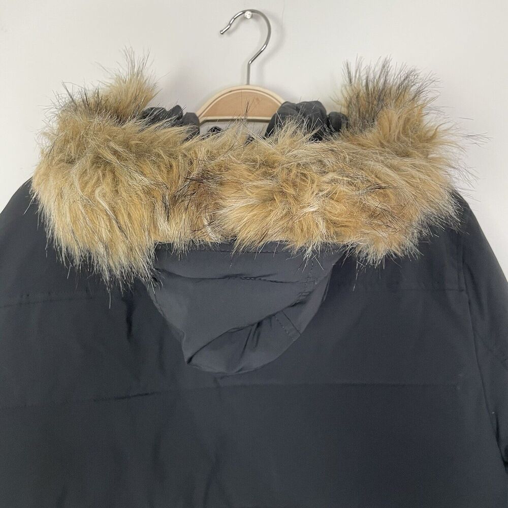Express Womens‎ Puffer Coat Faux Fur Trim Hood Black Medium - Picture 5 of 11